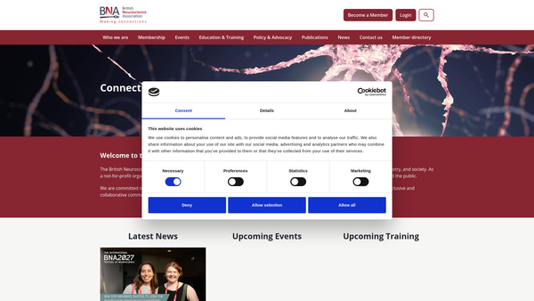 Screenshot of the British Neuroscience Association Limited website