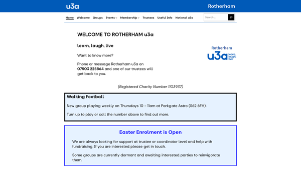 Screenshot of the The Rotherham U3A website