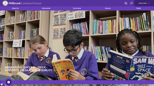 Screenshot of the Millbrook Combined And Nursery School Fund website