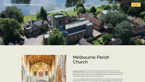 Screenshot of the Friends Of Melbourne Parish Church website