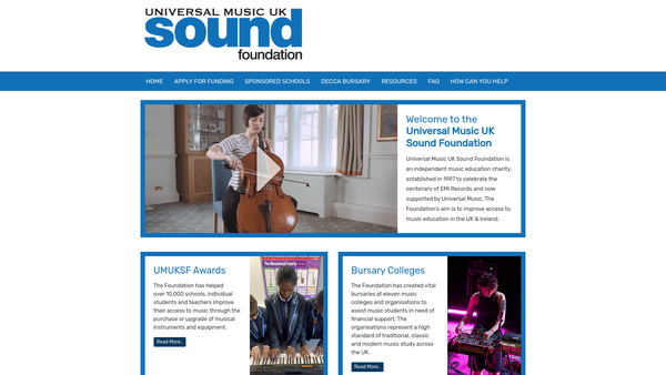 Screenshot of the Universal Music UK Sound Foundation website