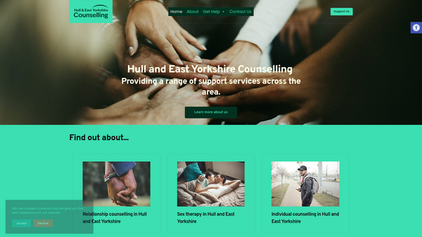 Screenshot of the Hull and East Yorkshire Counselling Limited website
