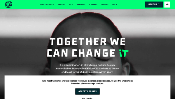 Screenshot of the Kick IT Out website