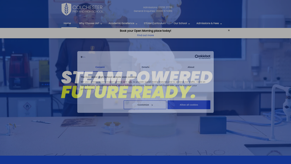 Screenshot of the Colchester Prep & High School Association website