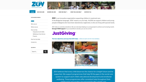 Screenshot of the Zov UK website