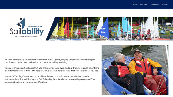 Screenshot of the Northampton Sailability website