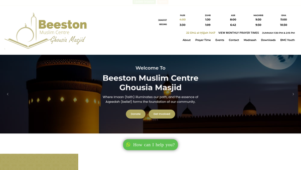 Screenshot of the Beeston Muslim Centre website