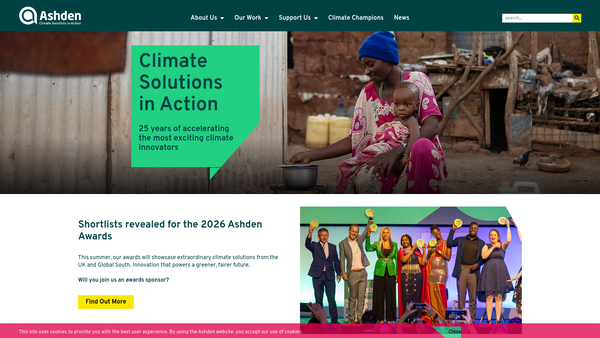 Screenshot of the Ashden Climate Solutions website