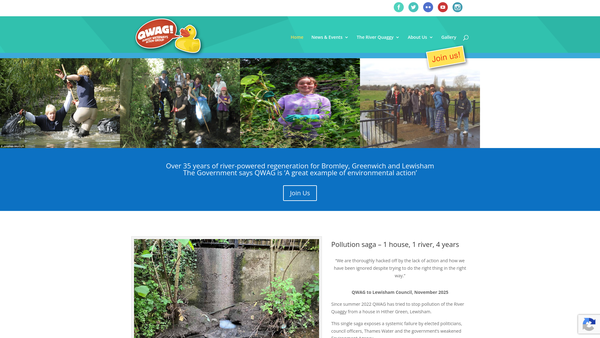 Screenshot of the Quaggy Waterways Action Group website