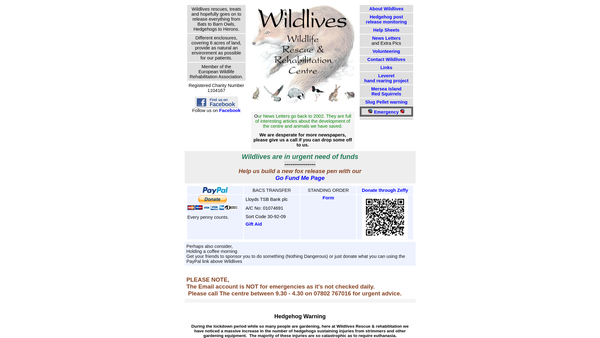 Screenshot of the Wildlives Rescue And Rehabilitation Centre East Anglia website