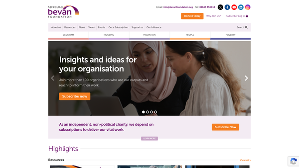 Screenshot of the The Bevan Foundation website