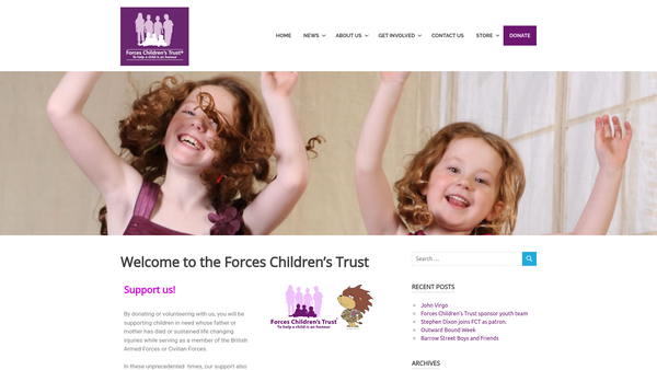 Screenshot of the Forces Children's Trust website