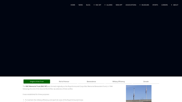 Screenshot of the The Royal Armoured Corps Memorial Trust website
