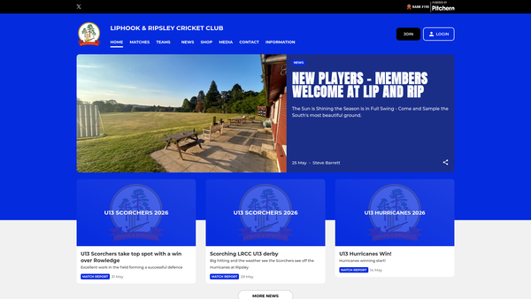 Screenshot of the Liphook & Ripsley Cricket Club website