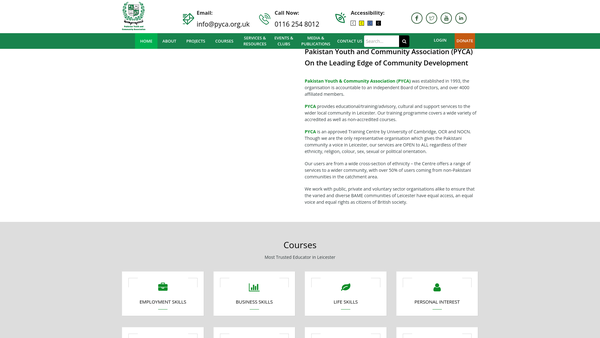 Screenshot of the Pakistan Youth And Community Association website