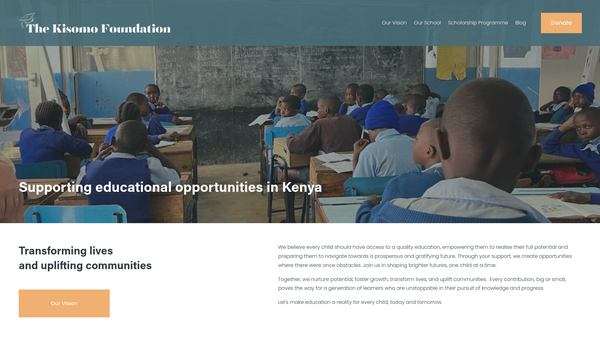Screenshot of the The Kisomo Foundation website