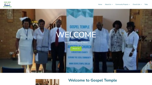 Screenshot of the Gospel Temple Apostolic Church - Ponders End website