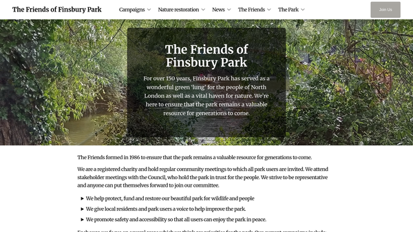 Screenshot of the The Friends Of Finsbury Park website
