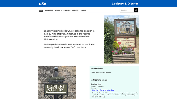 Screenshot of the Ledbury And District U3A website