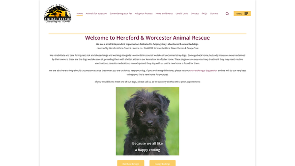 Screenshot of the Hereford And Worcester Animal Rescue website