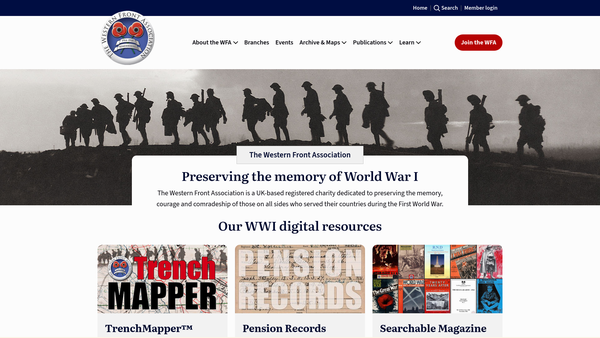 Screenshot of the Western Front Association - Yorkshire Branch website