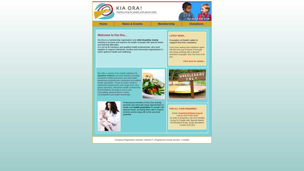 Screenshot of the Kia Ora - Healthy Living For People With Special Needs website