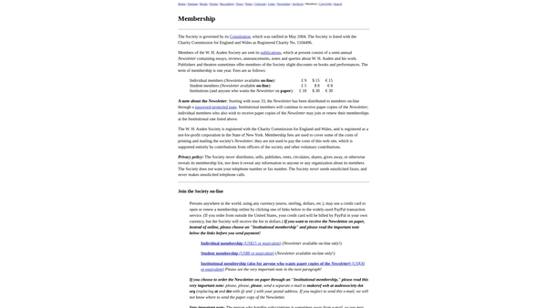 Screenshot of the The W.h. Auden Society website