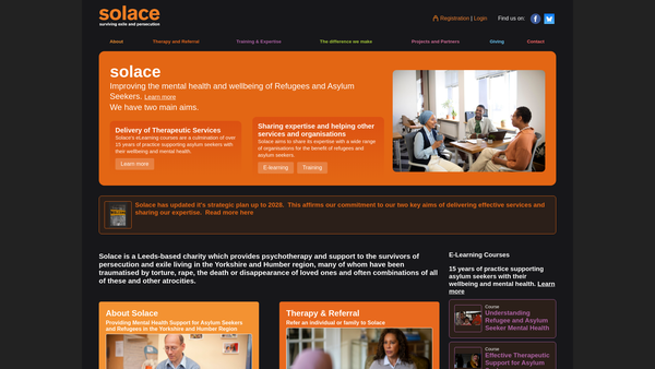 Screenshot of the Solace Surviving Exile And Persecution website