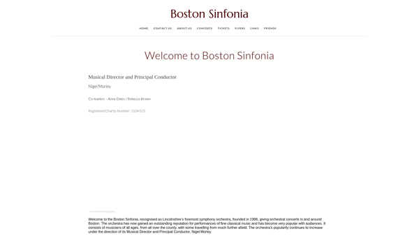 Screenshot of the The Boston Sinfonia website