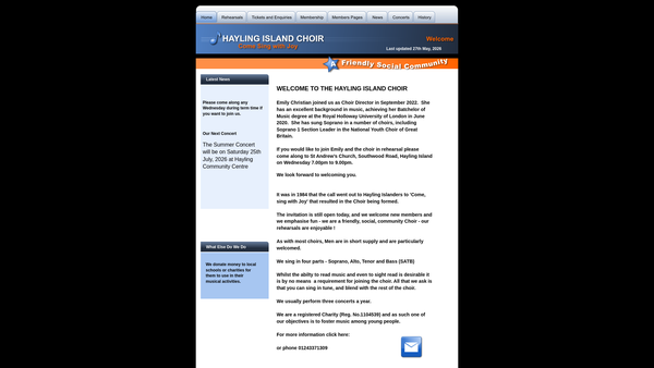 Screenshot of the Hayling Island Choir website
