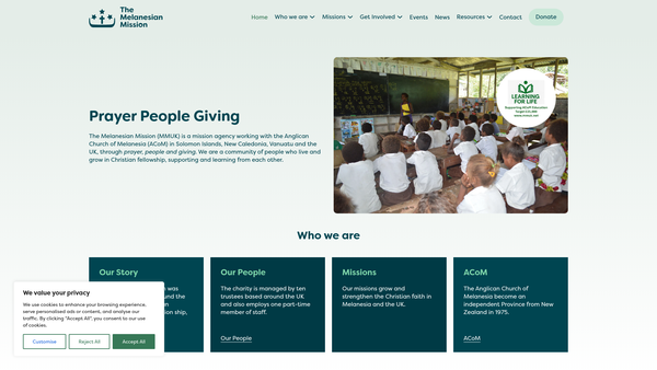 Screenshot of the The Melanesian Mission website