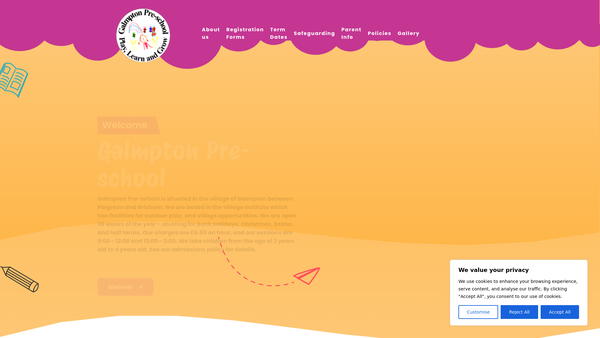 Screenshot of the Galmpton Pre-School Limited website