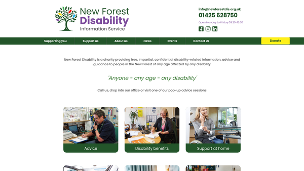 Screenshot of the New Forest Disability Information Service website