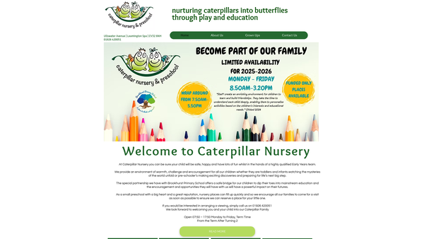 Screenshot of the Caterpillar Nursery (Leamington Spa) Limited website