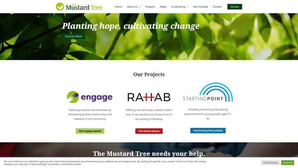 Screenshot of the The Mustard Tree Foundation (Reading) website