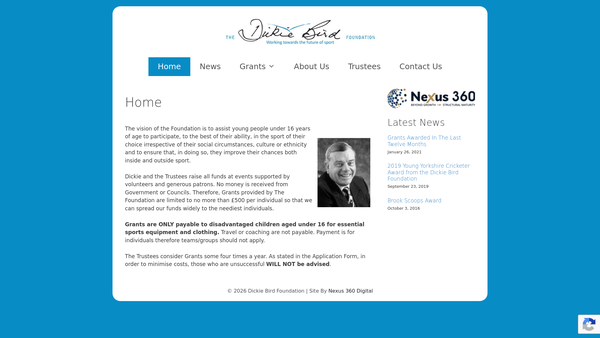 Screenshot of the The Dickie Bird Foundation website