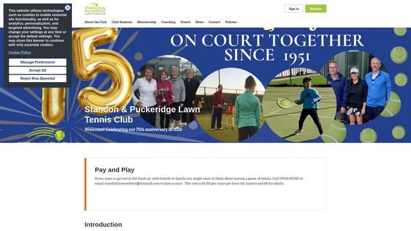 Screenshot of the Standon & Puckeridge Lawn Tennis Club website