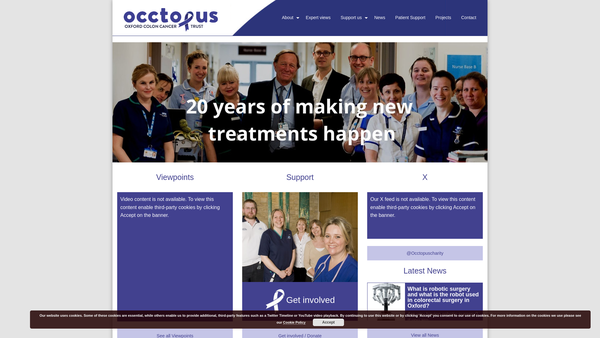 Screenshot of the Occtopus Oxford Colon Cancer Trust website