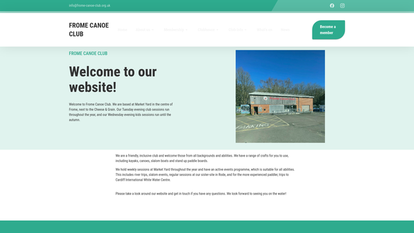 Screenshot of the Frome Canoe Club website
