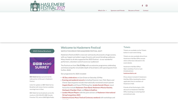 Screenshot of the Haslemere Festival website