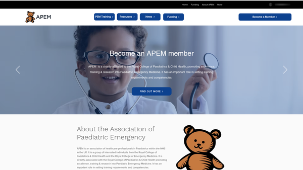 Screenshot of the Association Of Paediatric Emergency Medicine (UK And Ireland) website