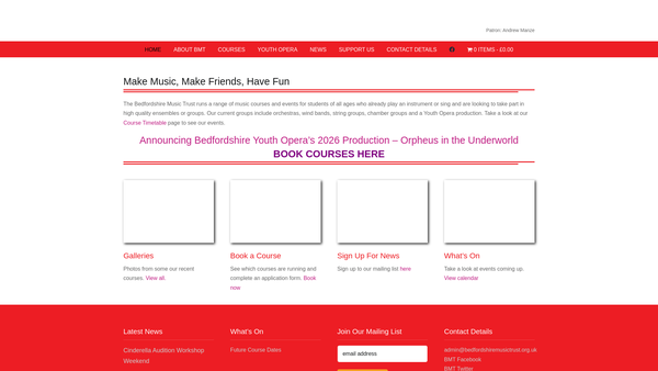 Screenshot of the The Bedfordshire Music Trust website