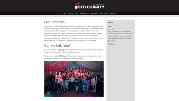 Screenshot of the Tishie Yong Foundation For The Disabled website