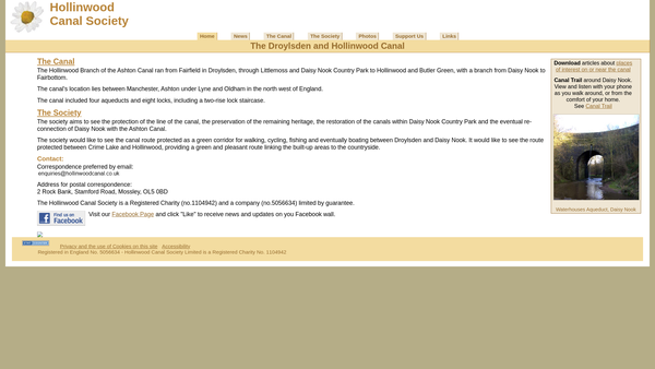 Screenshot of the Hollinwood Canal Society website