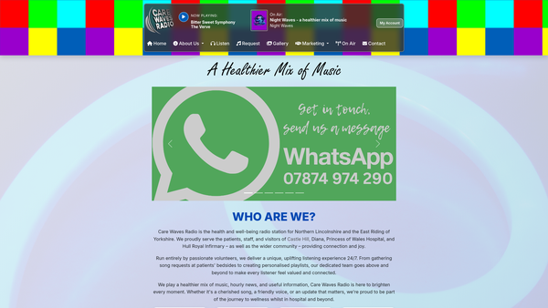 Screenshot of the Care Waves Radio website