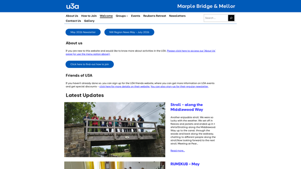 Screenshot of the The Marple Bridge And Mellor U3A website