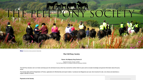 Screenshot of the The Fell Pony Society website