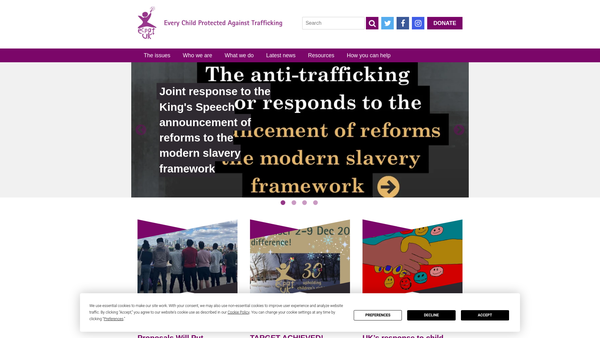 Screenshot of the Ecpat UK website