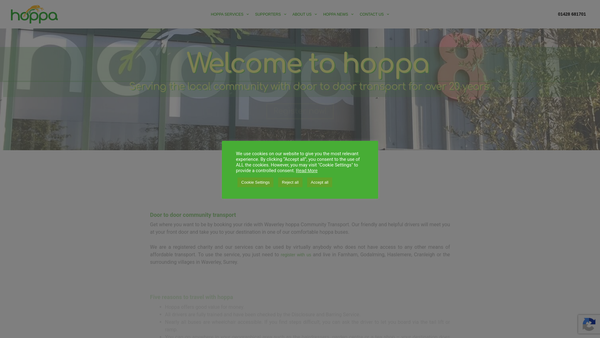 Screenshot of the Waverley Hoppa Community Transport website