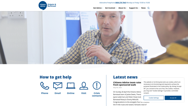 Screenshot of the Citizens Advice Reigate And Banstead Limited website